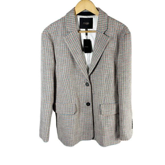 MAJE Tailored Check-Print Houndstooth Blazer Size FR 42 US 10 - Picture 1 of 14
